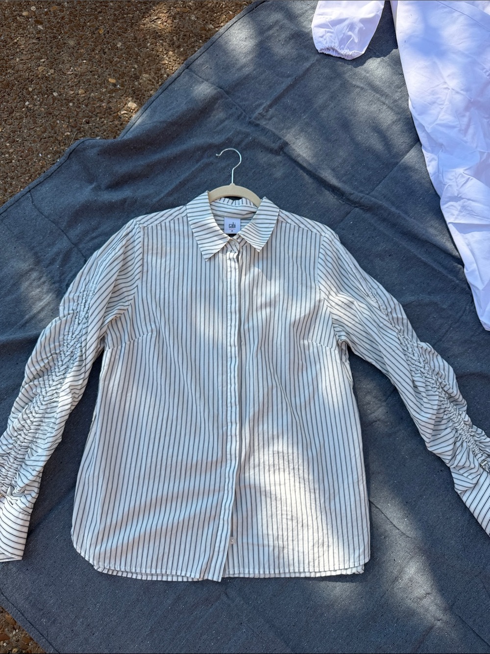 Women’s Cream and Black Stripe Button-Up Shirt